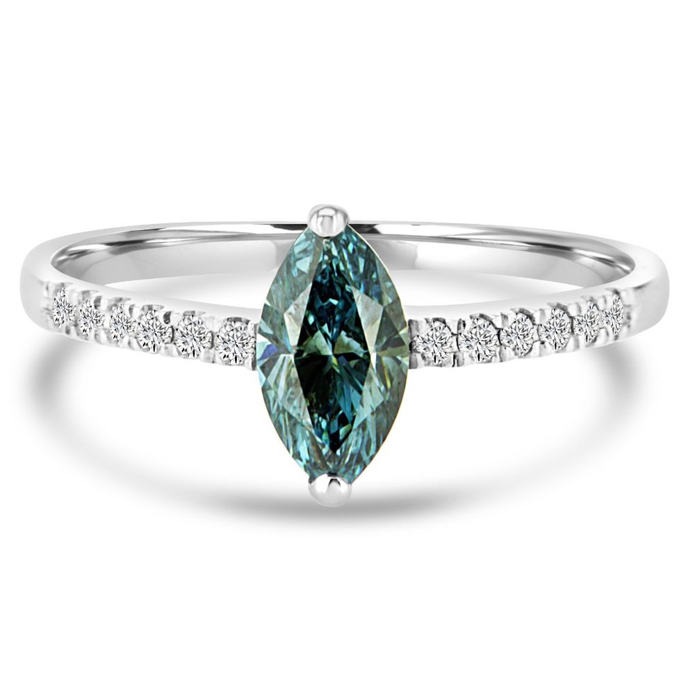 Blue Marquise Cut Diamond Engagement Ring 14K White Gold 0.83 TCW